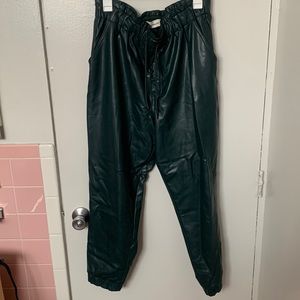 Abercrombie green leather joggers